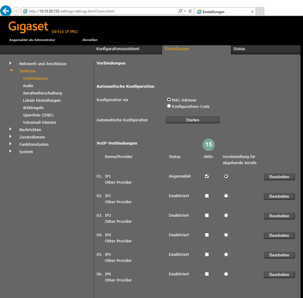 Ansicht Gigaset Verbindungen
