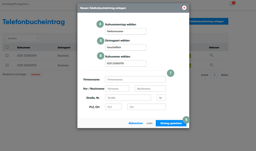 Speichern telefonbucheintrag CloudPBX
