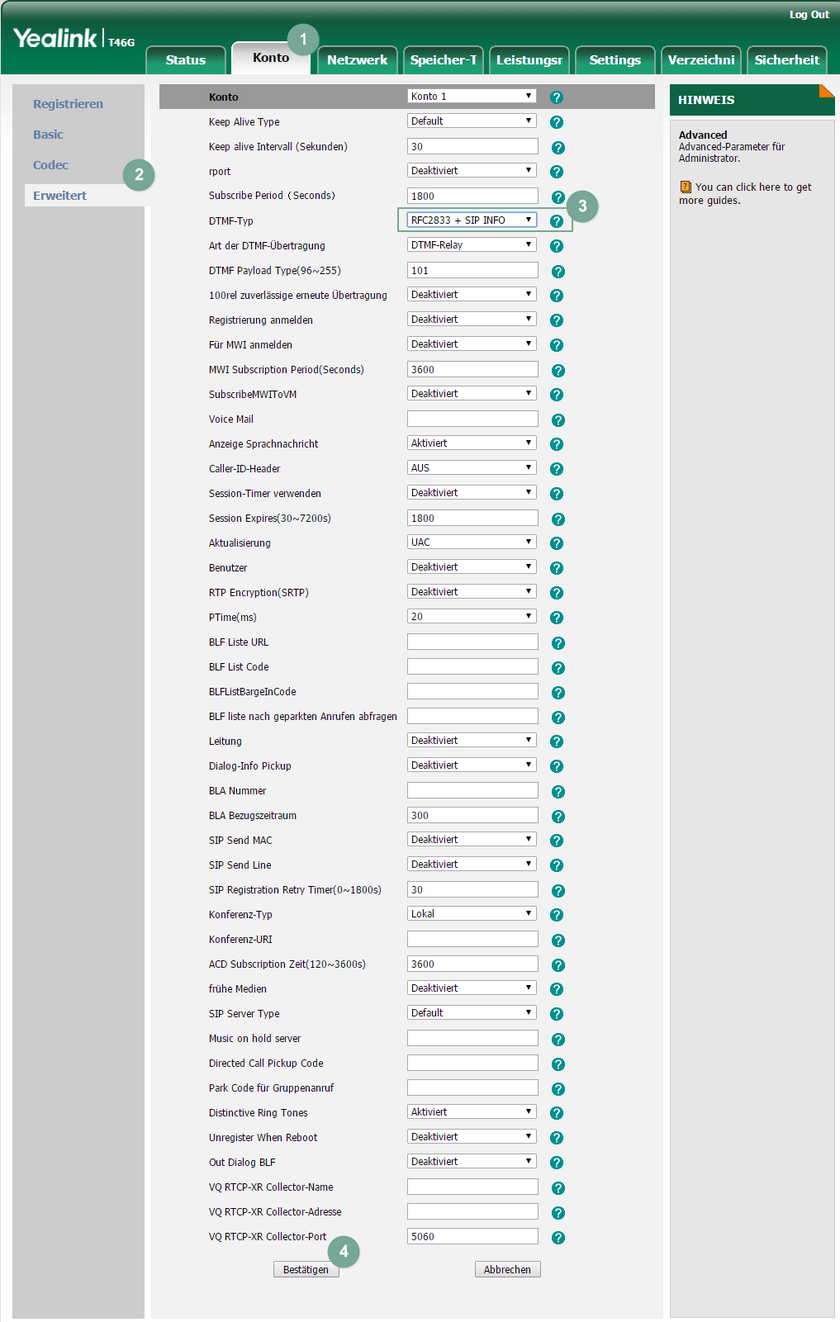 DTMF Funktion Yealink