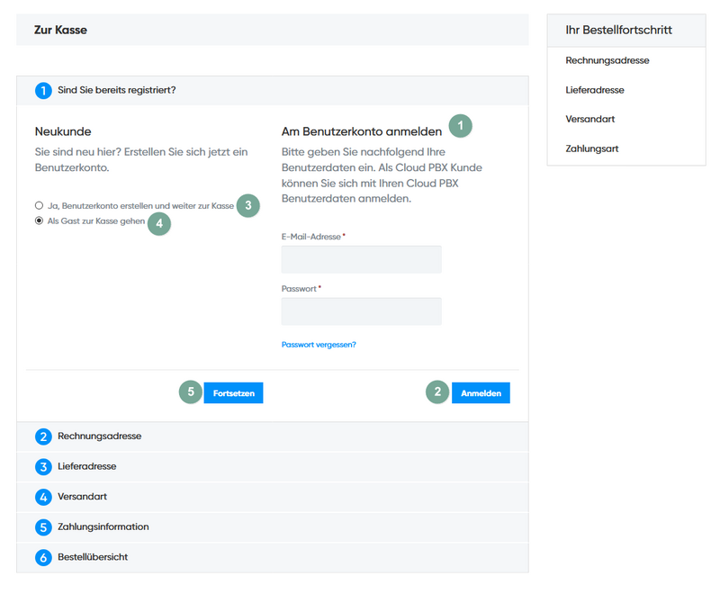 Anmelden im Online-Shop