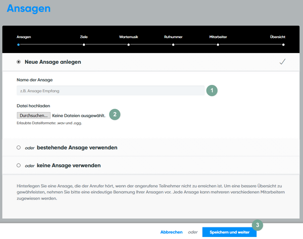 Neue Ansage erstellen