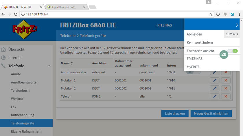 FritzBox erweiterter Modus