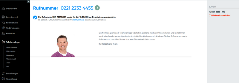 Bestätigung der Rufnummerndeaktivierung