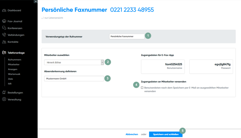 Persönliche Faxnummer einstellen