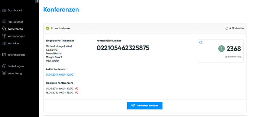 Funktionen Konferenz anmelden PIN
