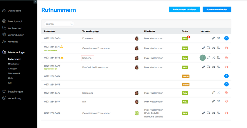 Sprachrufnummern bearbeiten