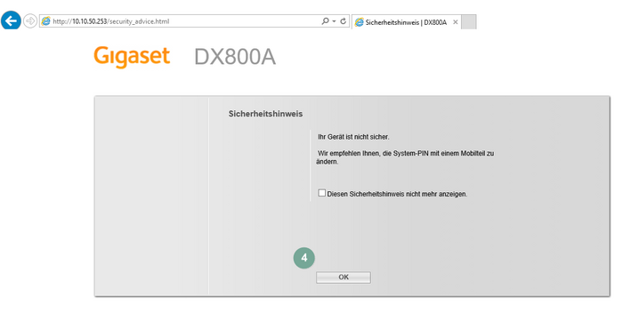 Ansicht Gigaset DX800A Administrator-Oberfläche aufrufen Schritt 4