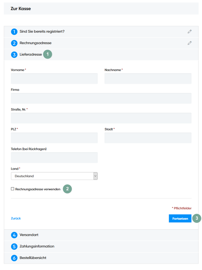 Lieferadresse eintragen