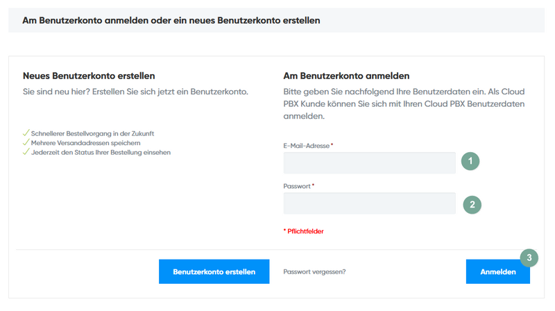 Im Online-Shop anmelden