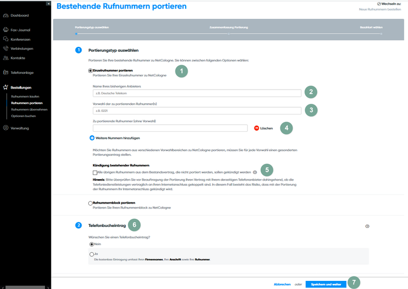 Einzelrufnummern portieren