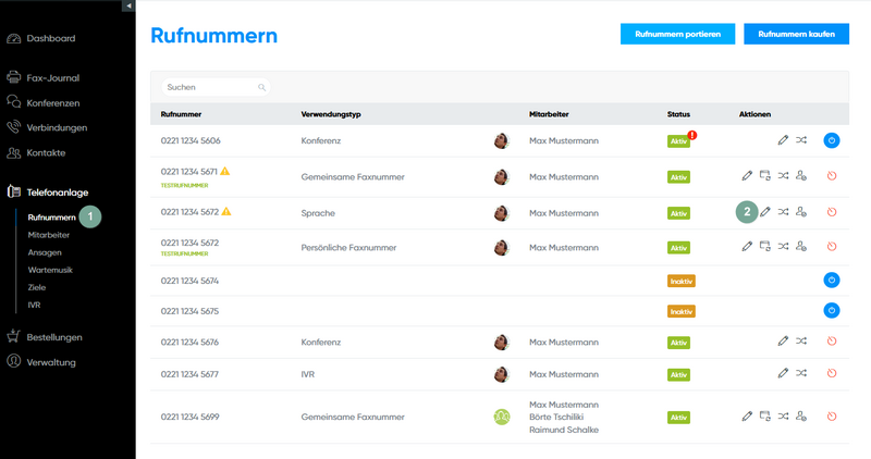 Rufnummer bearbeiten