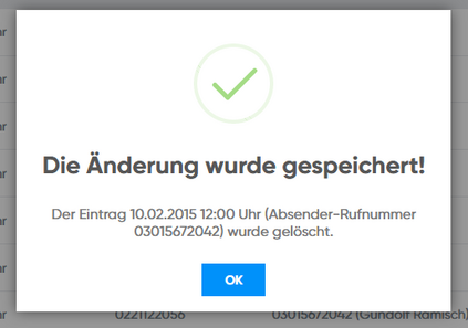 Eintrag erfolgreich gelöscht
