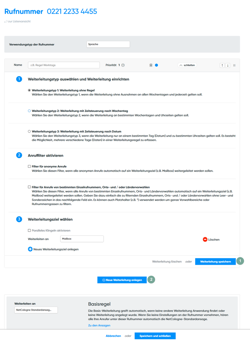Weiterleitungsziel einrichten Schritt 3