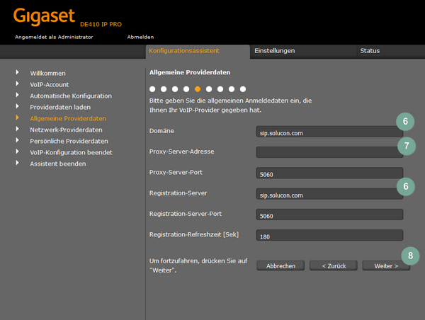 Ansicht Gigaset Konfigurationsprozess Schritt 6