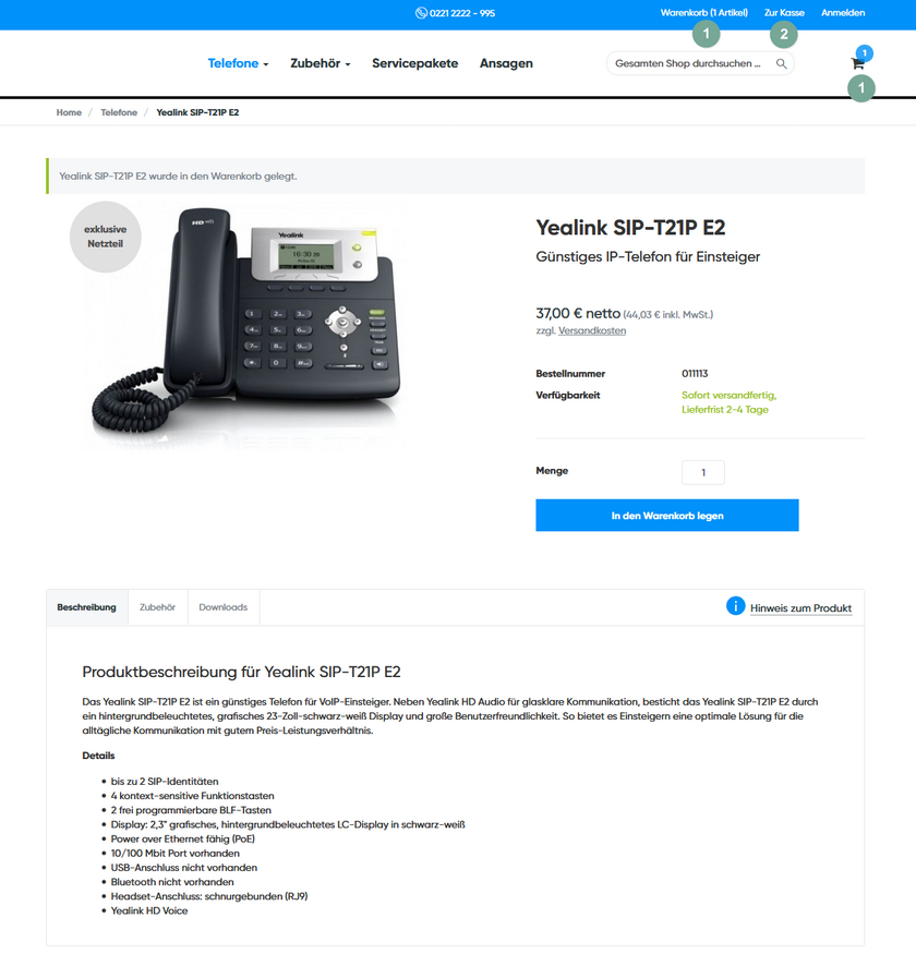Shop Telefon Warenkorb