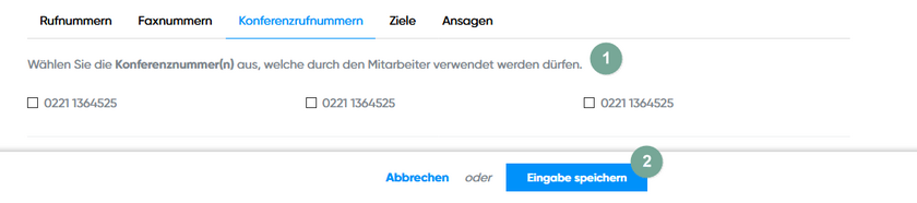 Mitarbeiter Berechtigung Konferenznummern