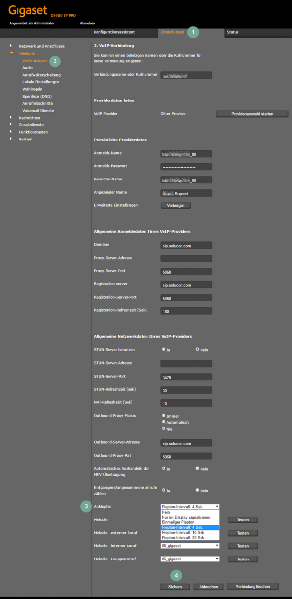 Anklopfen am Gigaset einstellen