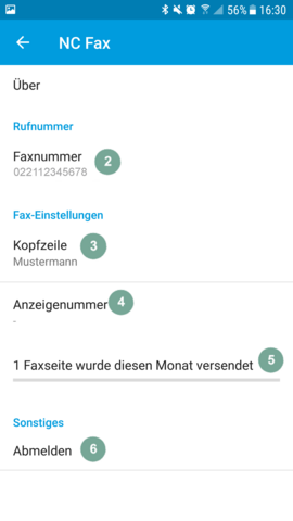E-Fax-App Einstellungen