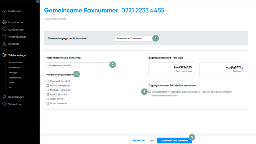 Gemeinsame Faxnummer einstellen