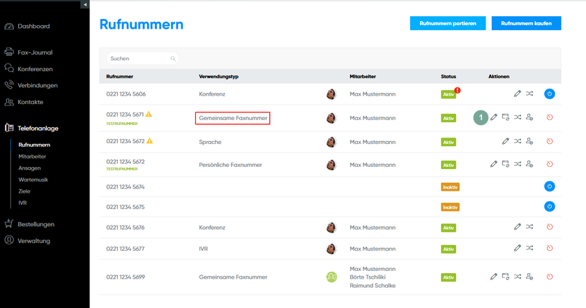 Gemeinsame Faxnummer