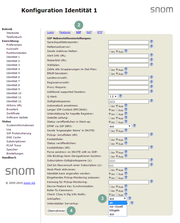Anklopfen snom Schritt 2