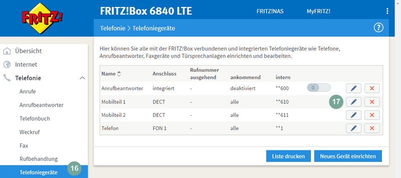 FritzBox Telefoniegeräte wählen