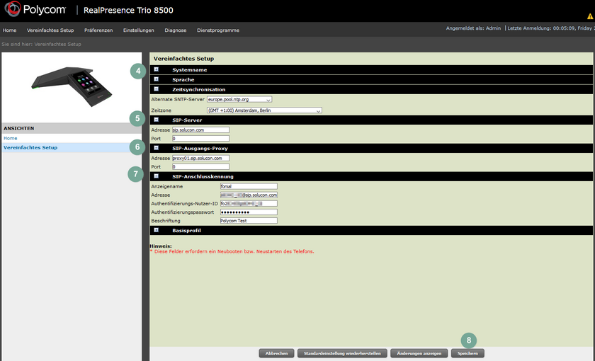 Polycom RealPresence Trio 8500/8800: Manuelle Einrichtung
