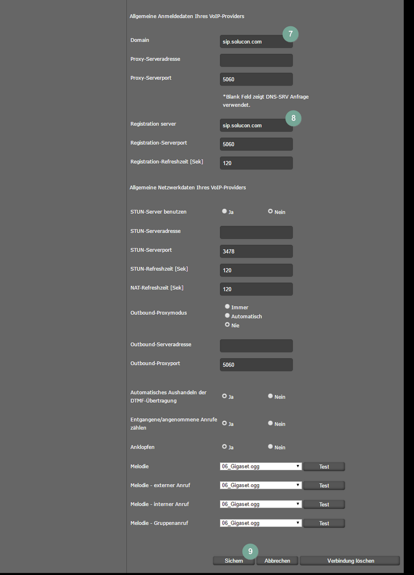 Manuelle Einrichtung Gigaset Maxwell 10 Schritt 7-8
