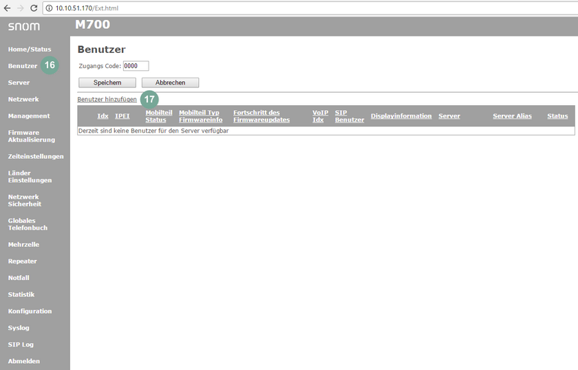 Benutzer snom M700 anlegen