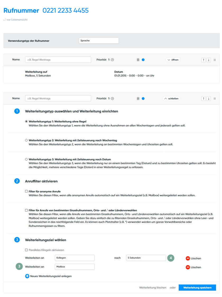 Weiterleitungsziel einrichten Schritt 2