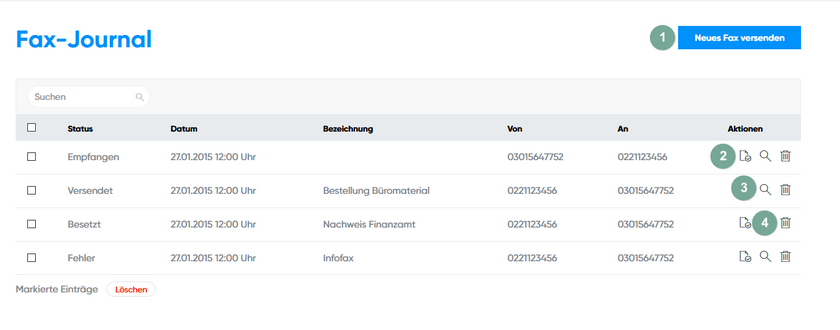 Kundenkonto Fax-Journal Übersicht