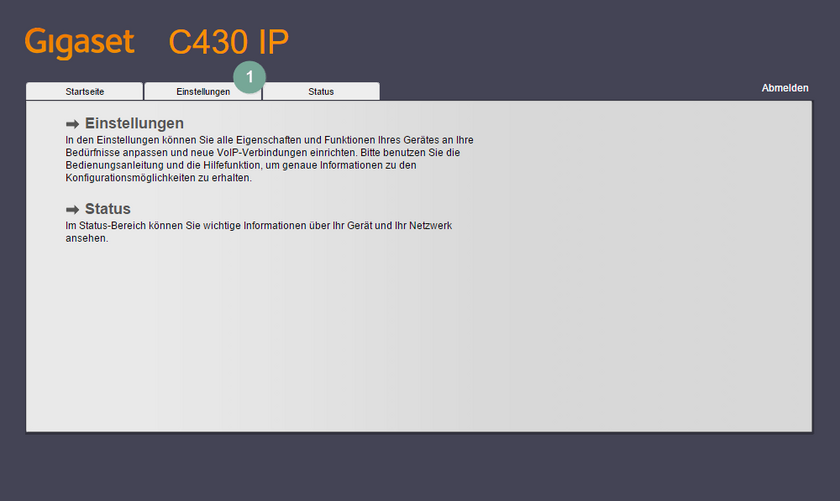 Ansicht Gigaset C 430A GO Administrator-Oberfläche Einstellungen