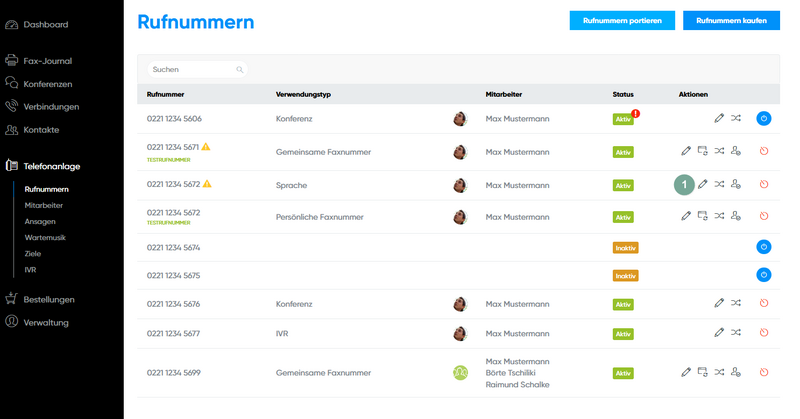 Rufnummer bearbeiten