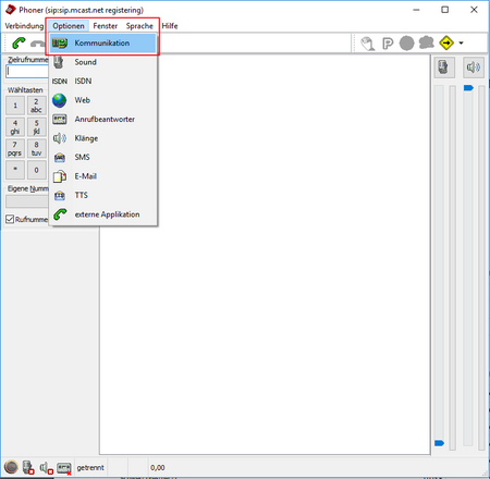 Phoner Konfigurtion Menue aufrufen