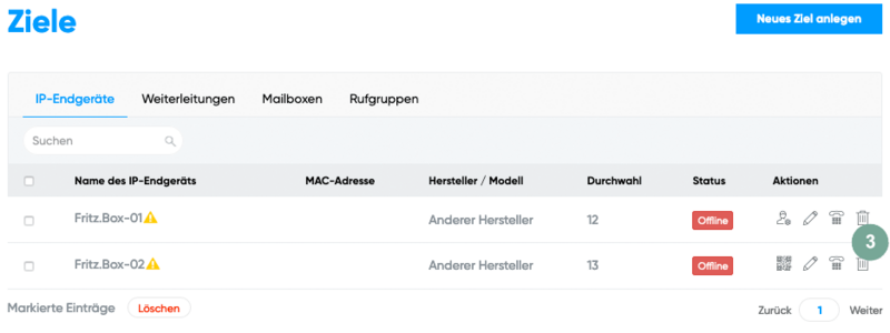 Fritzbox als Ziel angelegt