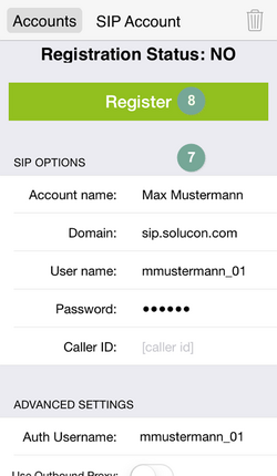 Ansicht IPhone mobile Integration mit Zoiper Schritt 7-8