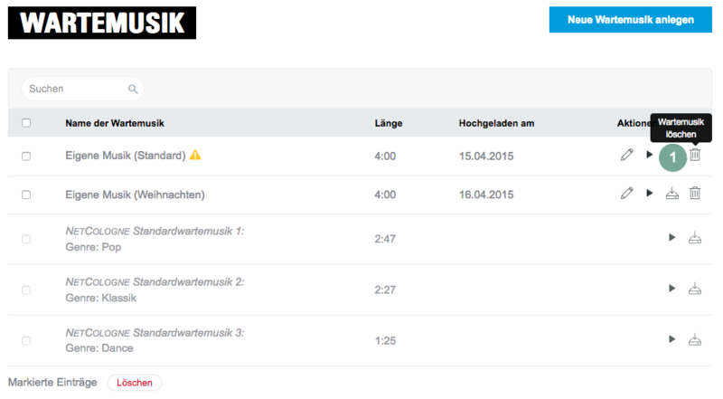 Wartemusik löschen