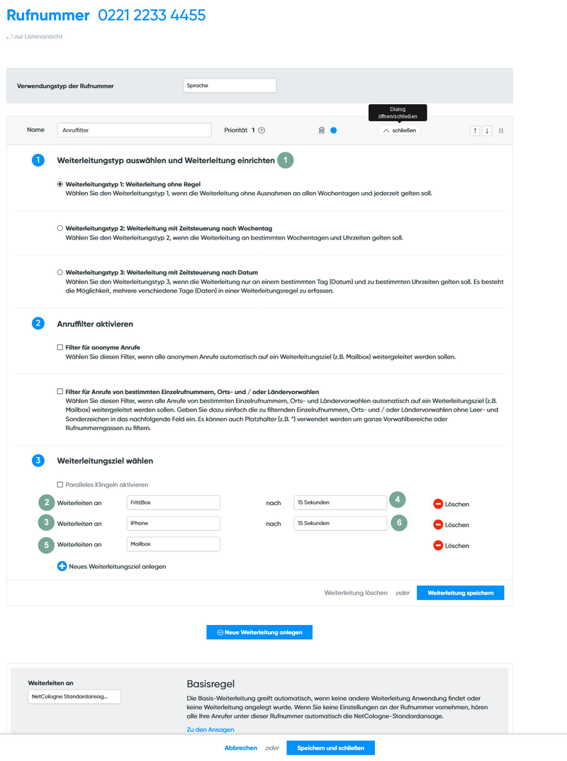 Weiterleitungen einrichten