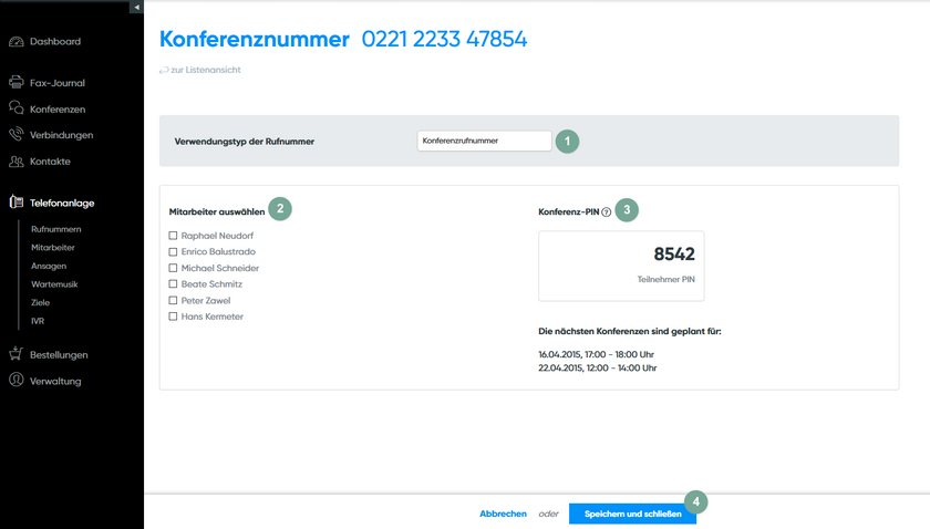 Konferenznummer bearbeiten Schritt 2