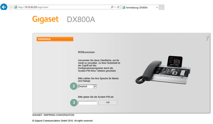 Ansicht Gigaset DX800A Administrator-Oberfläche aufrufen Schritt 2-3