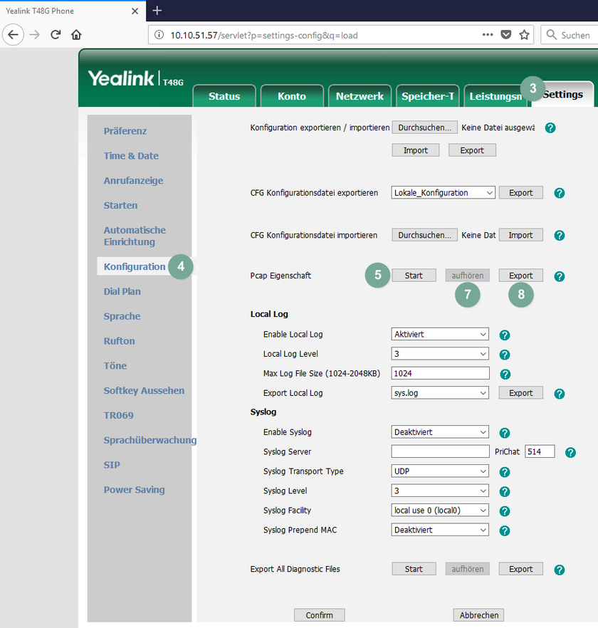 PCAP Trace Yealink Telefon