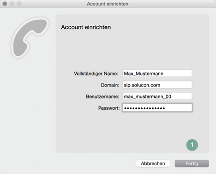 Anmeldung Softphone für Mac Telephone