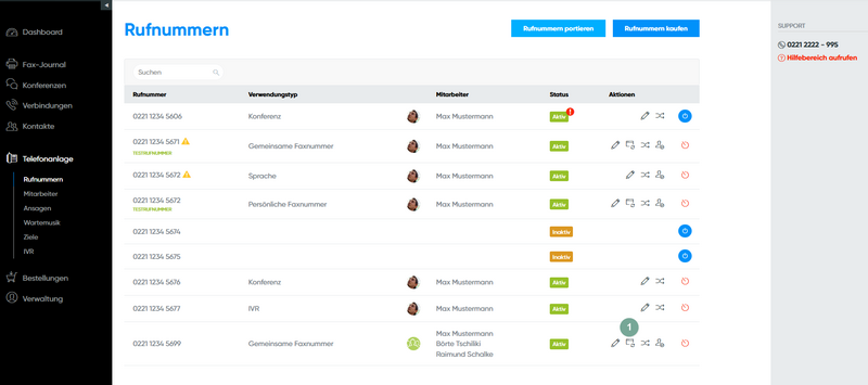 Zugangsdaten E-Fax-App versenden