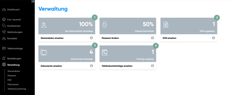Bereich Verwaltung Administrator-Konto