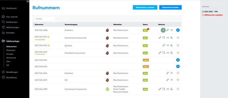 Rufnummer bearbeiten