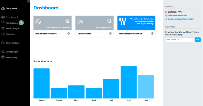 Funktionen Dashboard Konferenzen Startseite
