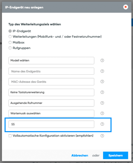 Interne Durchwahl einrichten