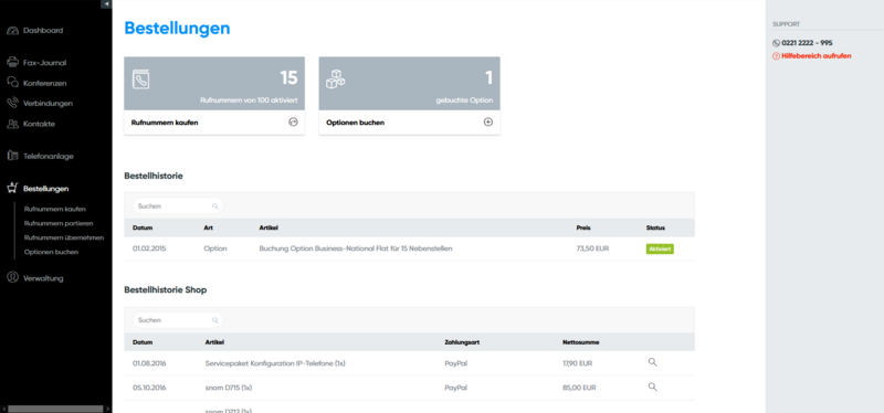Bestellübersicht im Administrator-Konto