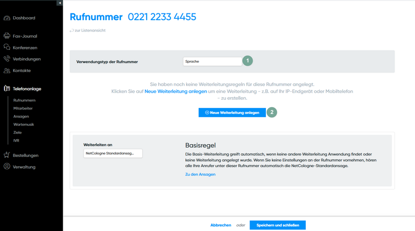 Schnelleinrichtung Vewendungstyp Sprache