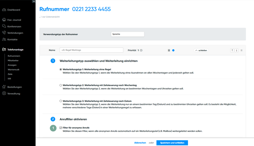 Anruffilter für anonyme Anrufe